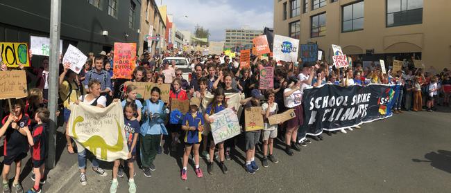 Hobart School Strike for Climate. Students and supporters marching. Picture: RICHARD JUPE