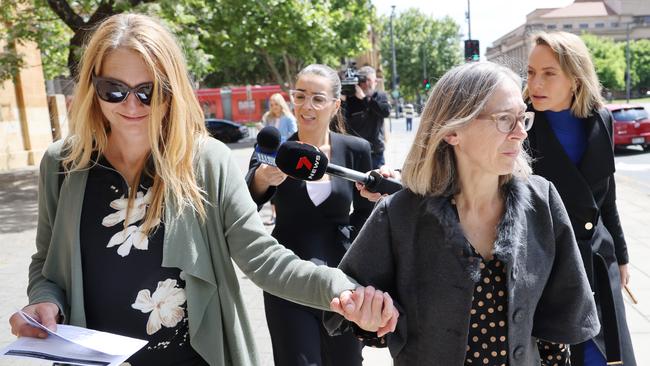 Victims of the Bicycle Bandit outside Adelaide Magistrates Court. Picture: NCA NewsWire / David Mariuz