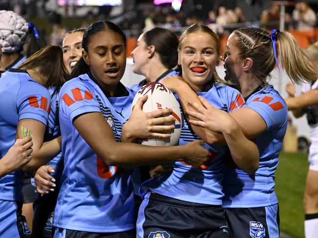 Kasey Reh celebrates a try for NSW. NRL Mens_Womens Under 19's SOO-NSW v QLD at Leichhardt Oval . Picture: NRL Photos/Gregg Porteous