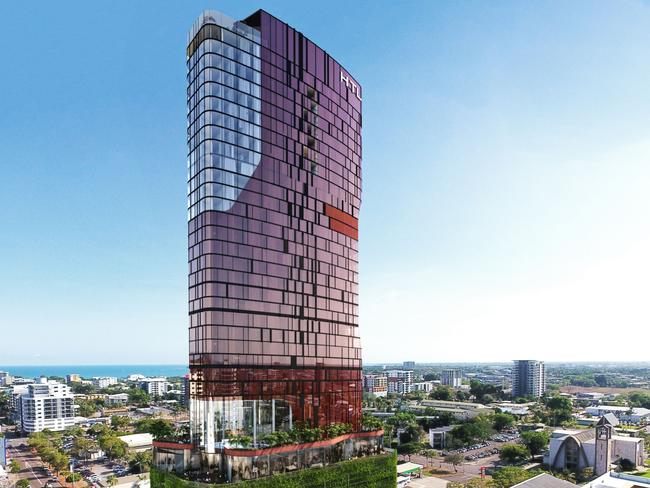 An artist's impression of the 38 storey luxury accommodation that is planned to be built in Darwin's CBD. PICTURE: Architecton