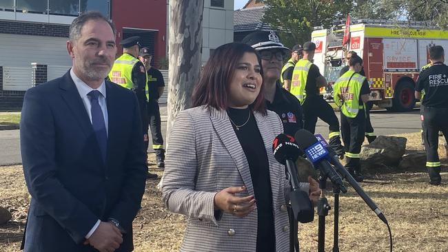 Fire and Rescue NSW Acting Commissioner, Megan Stiffler, Minister for Emergency Services, Jihad Dib and Liverpool MP Charishma Kaliyanda.