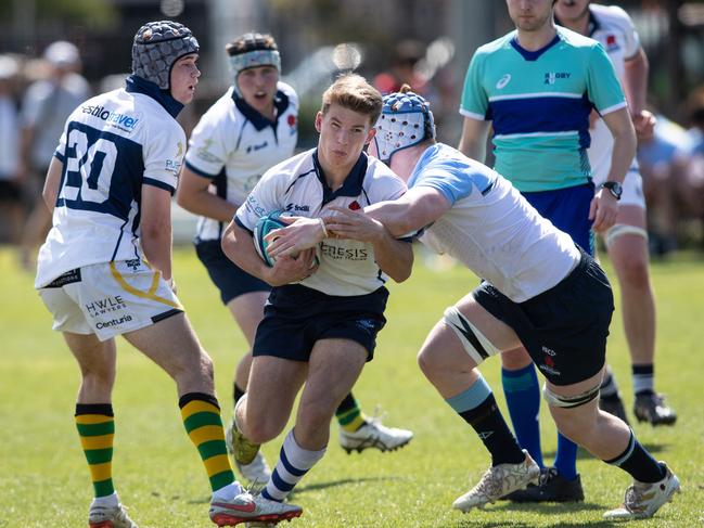 20th September 2022. News Local. SportDaceyville, Sydney, NSW, Australia.Pics by Julian Andrews.Rugby Union Action from the NSW Waratahs Under 18 2nd team v NSW Invitational U18 TeamPicture shows:WaratahÃs player(s):Invitational player(s): Liam Grover