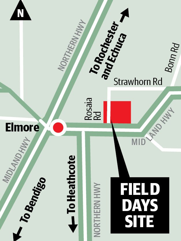 Location map: The Elmore Field Days site is 2.4km east of Elmore, VIC.