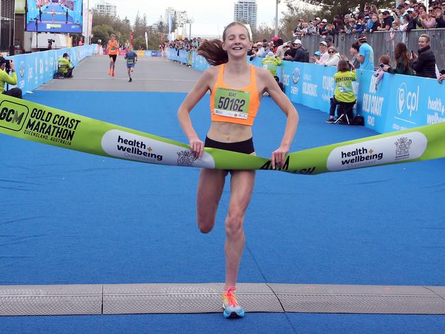 Gold Coast Marathon 2023 4km junior dash winner ELKE RAYWARD 1 July 2023 Southport Picture by Richard Gosling