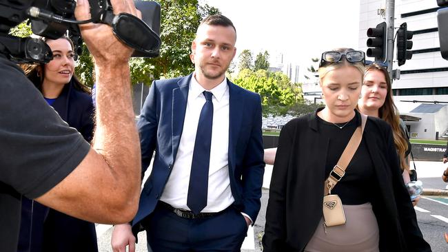 Mr Bell (centre) walked free from court on the same afternoon the jury returned their verdict. Picture: NewsWire / John Gass