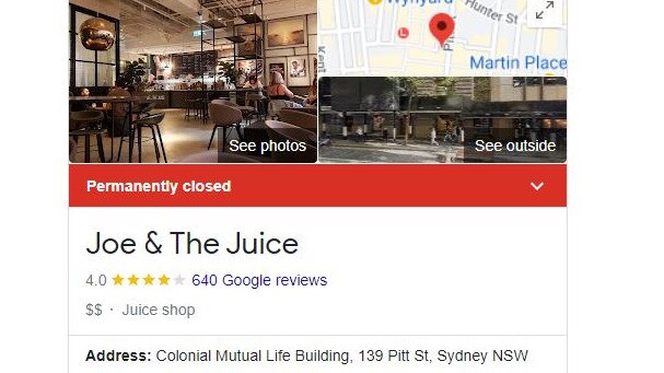 The last Google review left for Sydney’s Pitt St store was more than three months ago. Picture: Google Maps