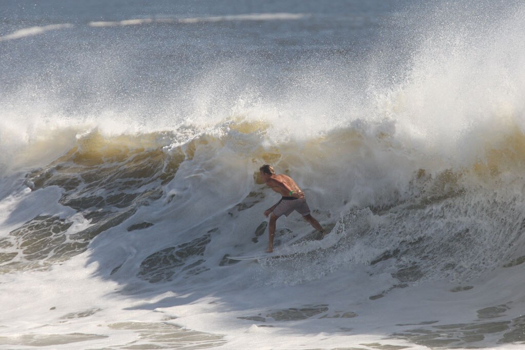 The moves were bigger and the tubes getting longer as the swell from an ex-cyclone sends massive waves onto the Sunshine Coast point breaks. Picture: Nicholas Falconer