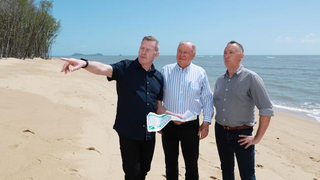 Villawood CEO Alan Miller, Gasparin Group owner Frank Gasparin and Mason Cowle, of Ellivo Architects, at Half Moon Bay. Picture: Brendan Radke