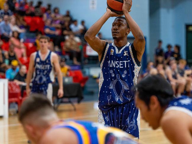 Fred Williams from Ansett takes a free throw. Darwin Basketball Men's Championship Round 20: Ansett v Tracy Village Jets. Picture: Che Chorley