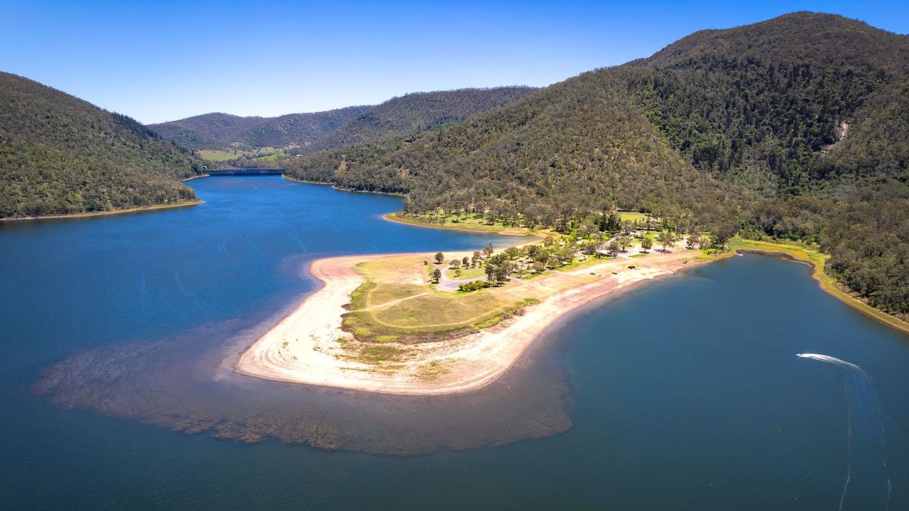 Authorities were called to Somerset Dam after a boat capsized bout 9am on Sunday. Picture: Supplied