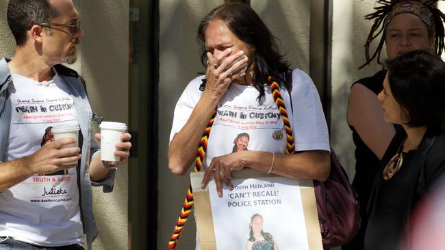 Della Roe, mother of Ms Dhu outside the coroner's court in Perth on Friday, Dec. 16, 2016. Picture: AAP /Richard Wainwright.