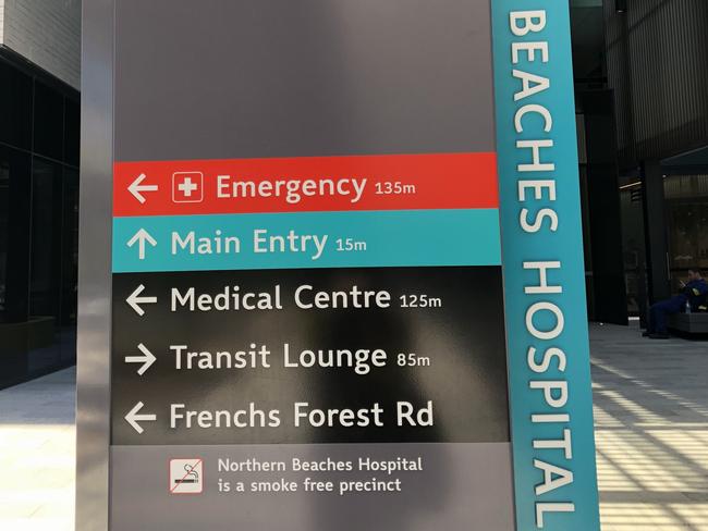 Entrance sign to Northern Beaches Hospital in Frenchs Forest. Picture: Julie Cross.