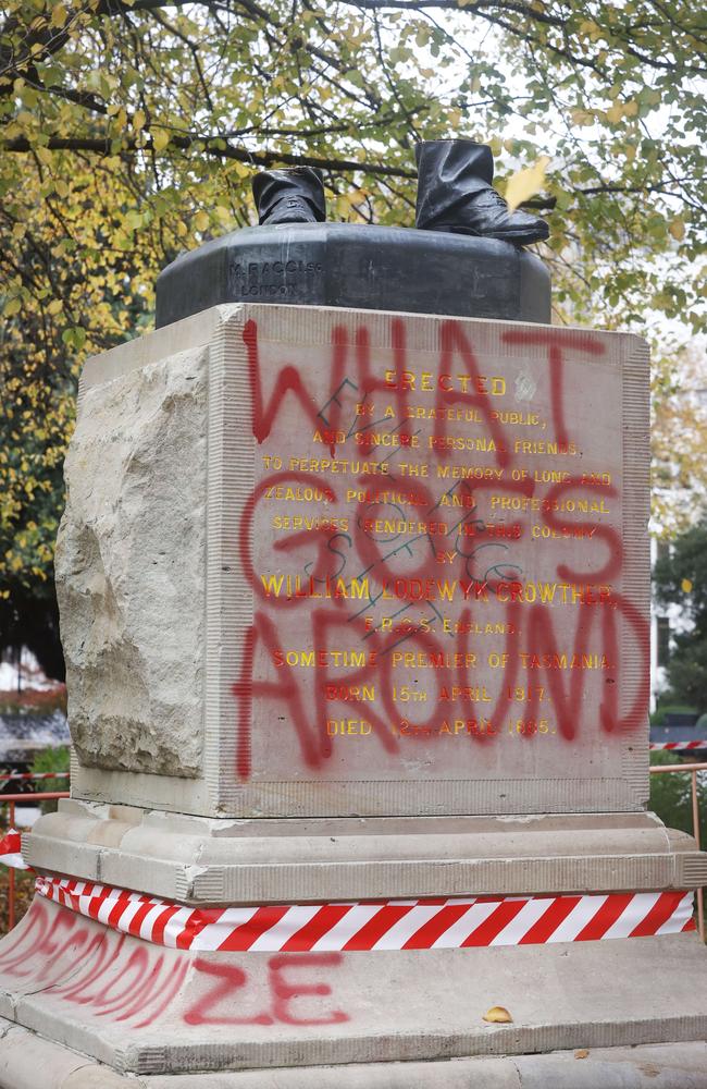 Crowther is already set to be removed from it's plinth and then removed by Hobart City Council. Picture: Nikki Davis-Jones