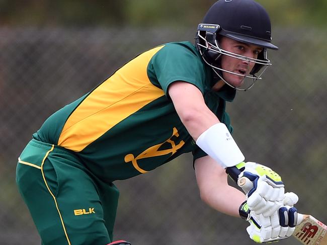 James Damjanovski of Yarraville bats during the VTCA match between Strathmore and Yarraville Club at Lebanon Reserve in Strathmore, Saturday, January 11, 2020. (Photo/Julian Smith)