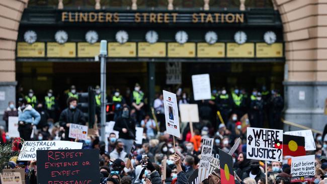 The protest ended at Flinders Street Station. Picture: AFP