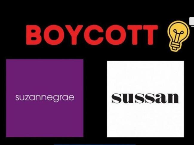 Part of a social media post calling for the boycott of businesses and organisations owned or led by Jewish people. Picture: Supplied