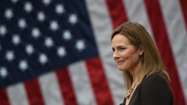 Judge Amy Coney Barrett is nominated to the US Supreme Court by President Donald Trump in the Rose Garden of the White House in Washington, DC on September 26. Picture: AFP