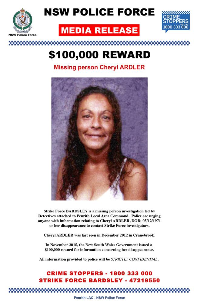 NSW police offered a $100,000 reward last December for any information about Cheryl Ardler’s disappearance.