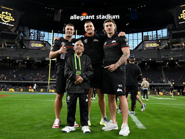 Jack Wighton (back, centre) was unable to play for the Rabbitohs in Vegas due to suspension. Picture: NRL Images