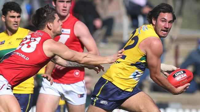 Eagle Troy Menzel bursts clear in the grand final rematch against North Adelaide at Prospect Oval. Picture: Dean Martin