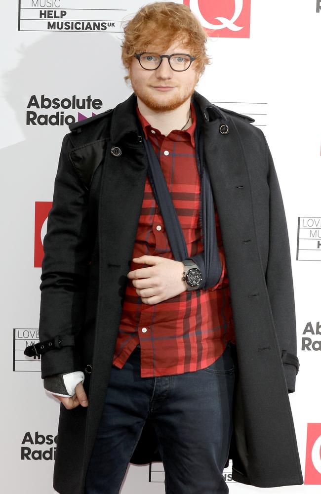 Not the best injury for a guitarist. Sheeran is pictured here attending the Q Awards in London on Wednesday 18 October, 2017. Picture: Tim P. Whitby/Getty Images