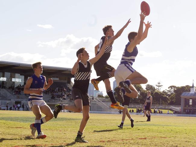 The yr 9's and 10's Shore v Riverview at Shore Oval, Northbridge. AFL played at Shore school for first time in it's 150 year history. Pic Jenny Evans