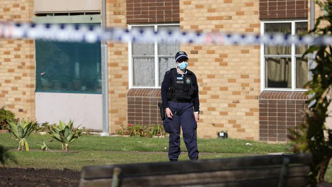 An officer at the scene this afternoon. Picture: Tim Hunter.