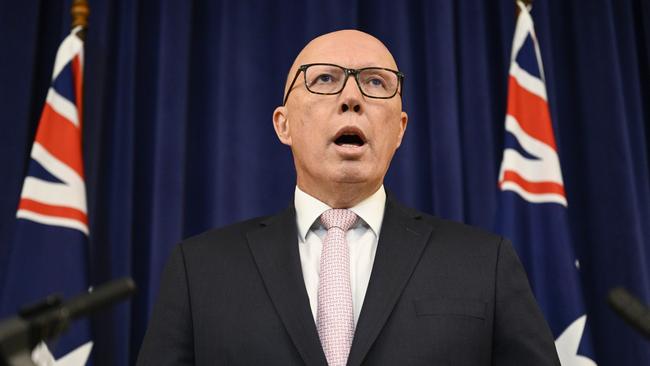 Opposition Leader Peter Dutton has slammed US President Donald Trump’s decision to include Australia in blanket tariffs on steel and aluminium. Picture: NewsWire / Martin Ollman