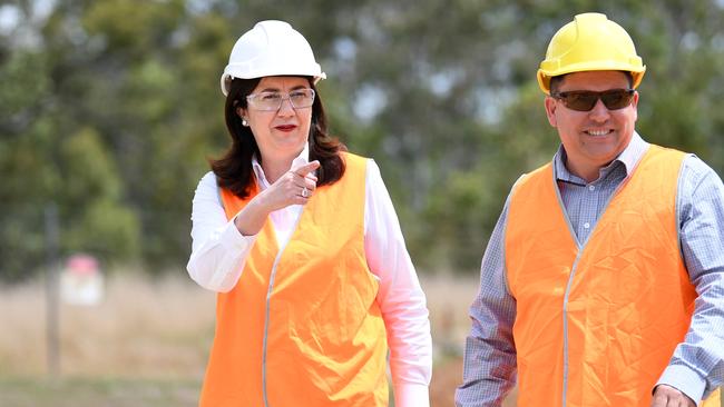 Annastacia Palaszczuk and Gladstone Mayor Matt Burnett at the Northern Oil refinery in Gladstone in October. Picture: Dan Peled