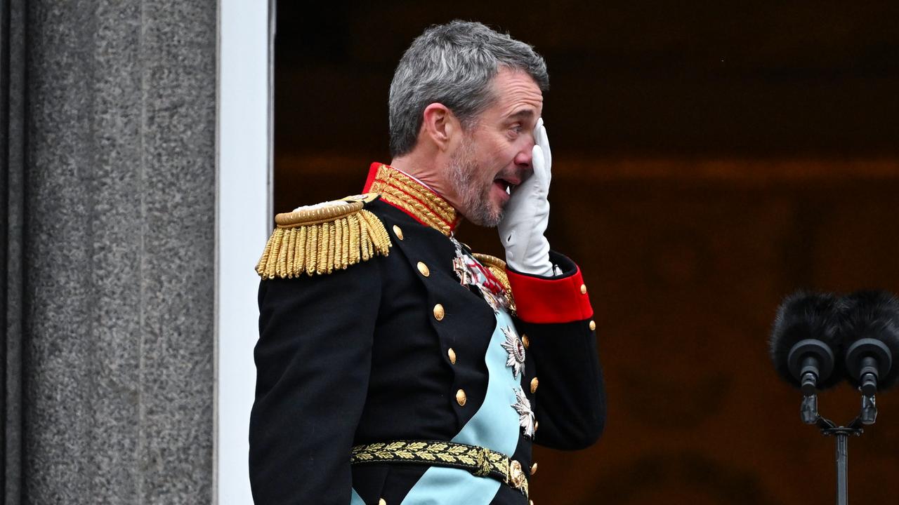 King Frederik was overcome while delivering a speech to the Danish people gathered outside. Picture: Zac Hussein/Splash News/Media Mode