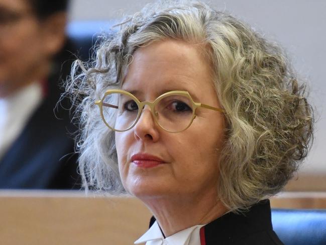 Queensland Chief Justice Helen Bowskill is seen during the swearing in ceremony for Supreme Court judge Lincoln Crowley (left) at the Queen Elizabeth II Courts of Law in Brisbane, Monday, June 13, 2022. Australia's first Indigenous Supreme Court judge Lincoln Crowley has been sworn in at a public ceremony in Brisbane. (AAP Image/Darren England) NO ARCHIVING