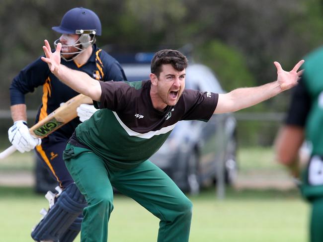 GCA T20 Grand Finals. Cricket GCA2: Bell Park v Marshall Bell Park bowler 22 Shane Lymer appeals for the wicket of marshall 55 Stan Grazotis Picture: Mark Wilson