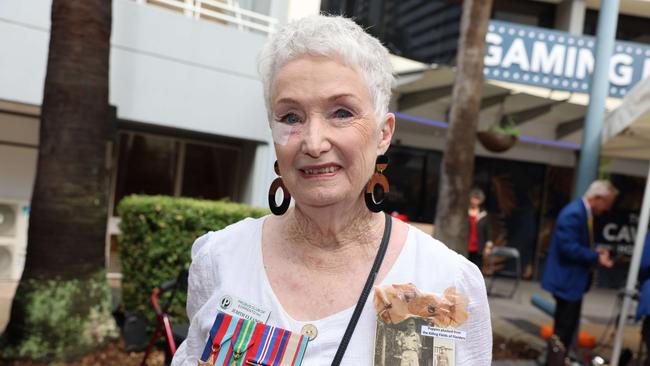 Judith Eleanor at the Surfers Paradise RSL Anzac Day noon service 2025 at Cavill Park for Gold Coast at Large. Picture, Portia Large.