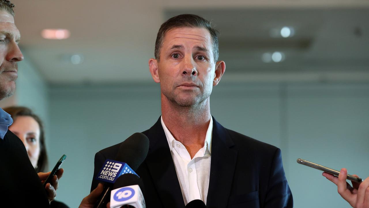 ARL commissioner Mark Coyne speaks to the media at Sydney airport on Thursday.