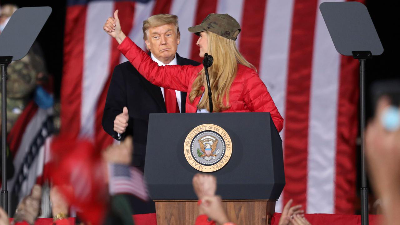 Trump with Republican incumbent senator Kelly Loeffler at a rally ahead of the Senate run-off in Georgia on Monday. Picture: Sandy Huffaker/AFP