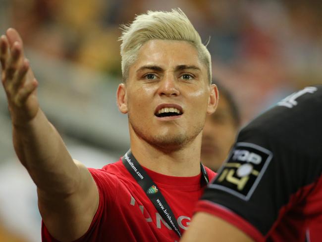 James O'Connor watches his team Toulon from the bench as they play the Force. Rugby 10s tournament at Suncorp Stadium. Pic Jono Searle.