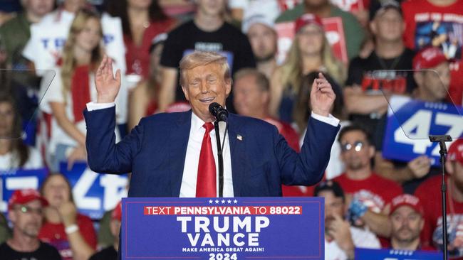 Former US President and Republican presidential candidate Donald Trump gestures as he speaks during a campaign rally in Pennsylvania over the weekend. Picture: AFP