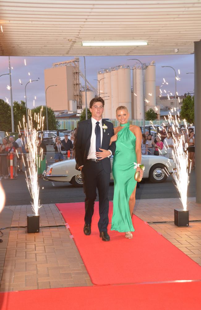 Toowoomba school formals. At the 2023 St Ursula's College formal is graduate Gabriella Siebenhausen with her partner. Picture: Rhylea Millar