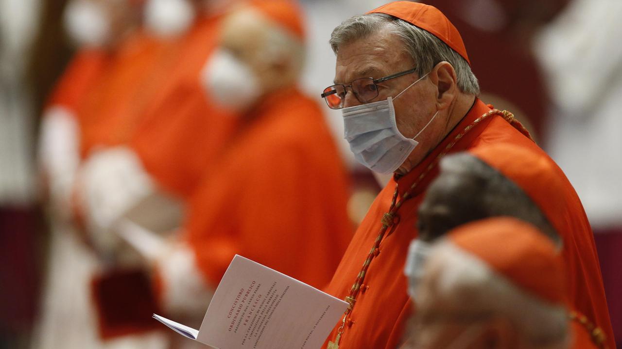 Cardinal Pell shown attending a Pope's consistory in November 2020 at St Peter's Basilica in The Vatican. Picture: FABIO FRUSTACI/POOL/AFP