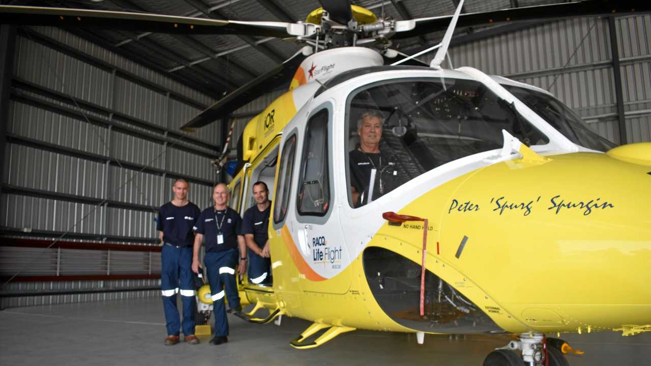 TAKING OFF: Roma's LifeFlight crew in their new AW139 chopper. Picture: Jorja McDonnell