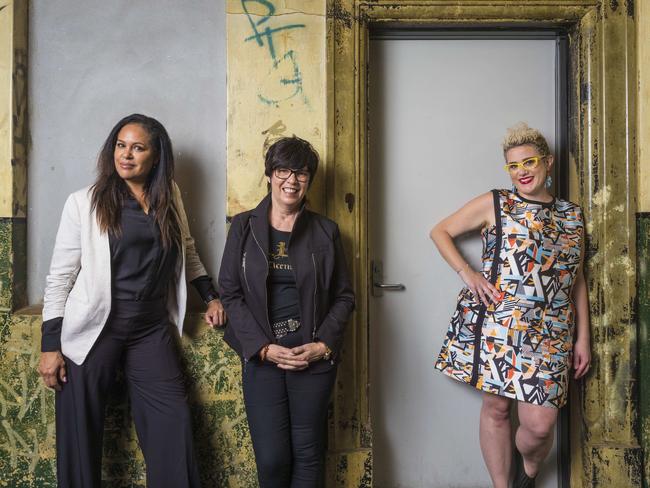 6/3/2018L-R, Christine Anu, AWMA founder Vicki Gordon and Katie Noonan pose for a portrait after the launch of the inaugural Australian Women in Music Awards at the Brisbane Powerhouse. The awards will be held in Brisbane 9-10 October.photo: Glenn Hunt/The Australian