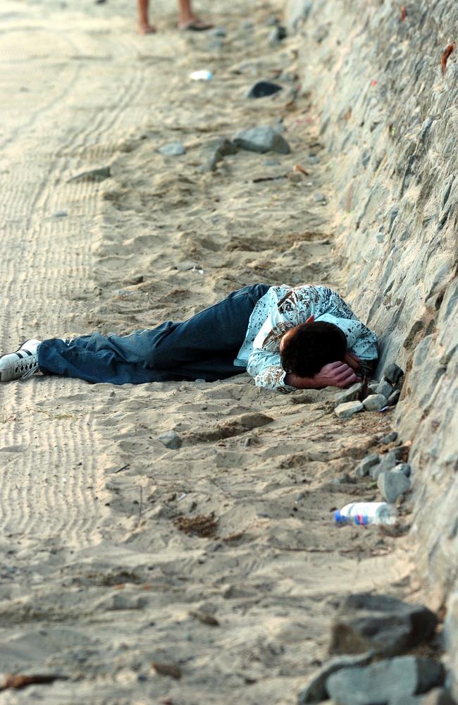 New Year’s Day at Mooloolaba Sleeping on Mooloolaba Beach in 2010. Picture: Warren Lynam