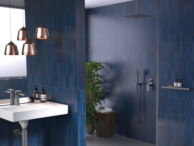 Blue is popular in bathrooms at the moment. Picture: Harvey Norman.