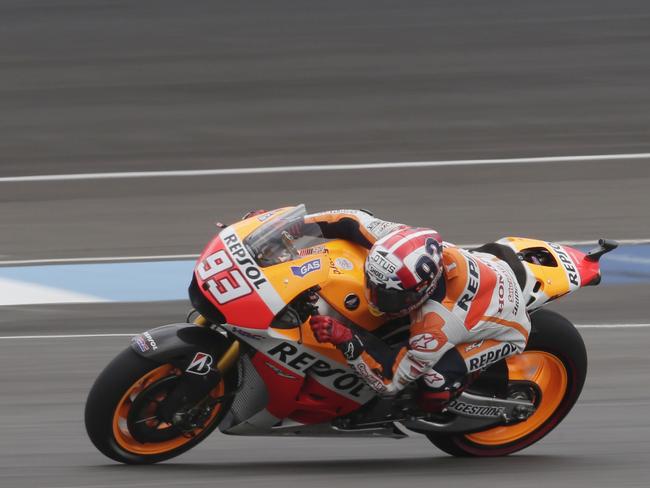 Marc Marquez during the early stages of the Indianapolis MotoGP race at Indianapolis Motor Speedway.