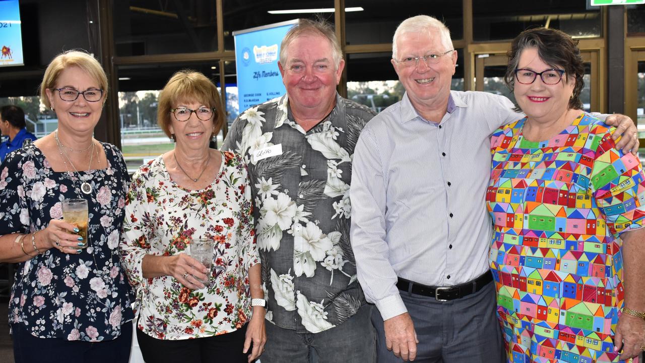 Cheryl Neven, Maree Griffin, Michael Griffin, Jeff Browning and Debra Browning at Norths Chargers' centenary celebrations at the Rockhampton Jockey Club on October 2, 2021.