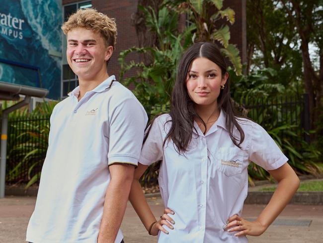 SYDNEY, AUSTRALIA - February 20, 2025. School captains Sophie and Sebastian stand in front of the school at Freshwater Senior Campus. The kids at Freshwater Senior Campus in the Northern Beaches plan to stage a walkout on Friday, 21 February. :   Picture: Daily Telegraph / Flavio Brancaleone