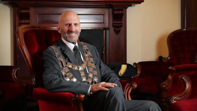 Lord Mayor Ron Christie stepped up to the job earlier this year after the departure of Sue Hickey but says he will not wear the Mayoral robes or sit in an official Lord Mayoral office unless he is elected by the people. Pictures: SAM ROSEWARNE