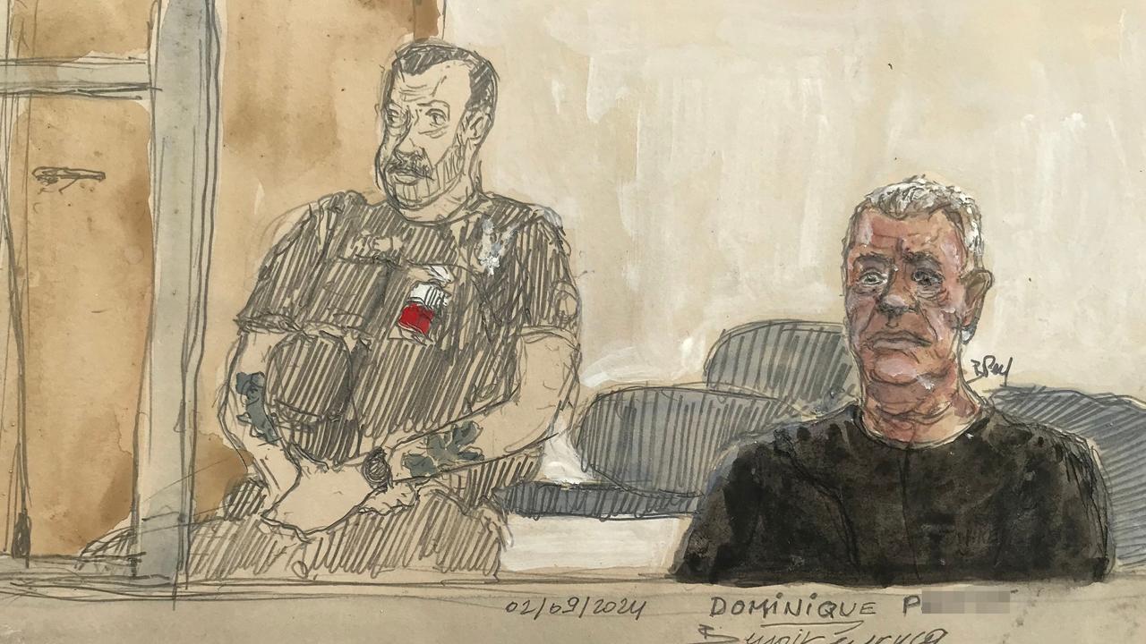 This court sketch shows defendant Dominique P. (right) in the courtroom. Picture: Benoit Peyrucq/AFP