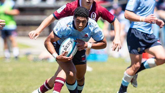 The multi-talented Onitoni Large in action for the U16 NSW Waratahs against Queensland during October, 2023. Picture: Julian Andrews