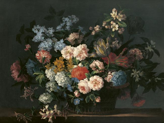 Jean-Baptiste Monnoyer’s Still life with basket of flowers (1690s). Art Gallery of South Australia, Adelaide.